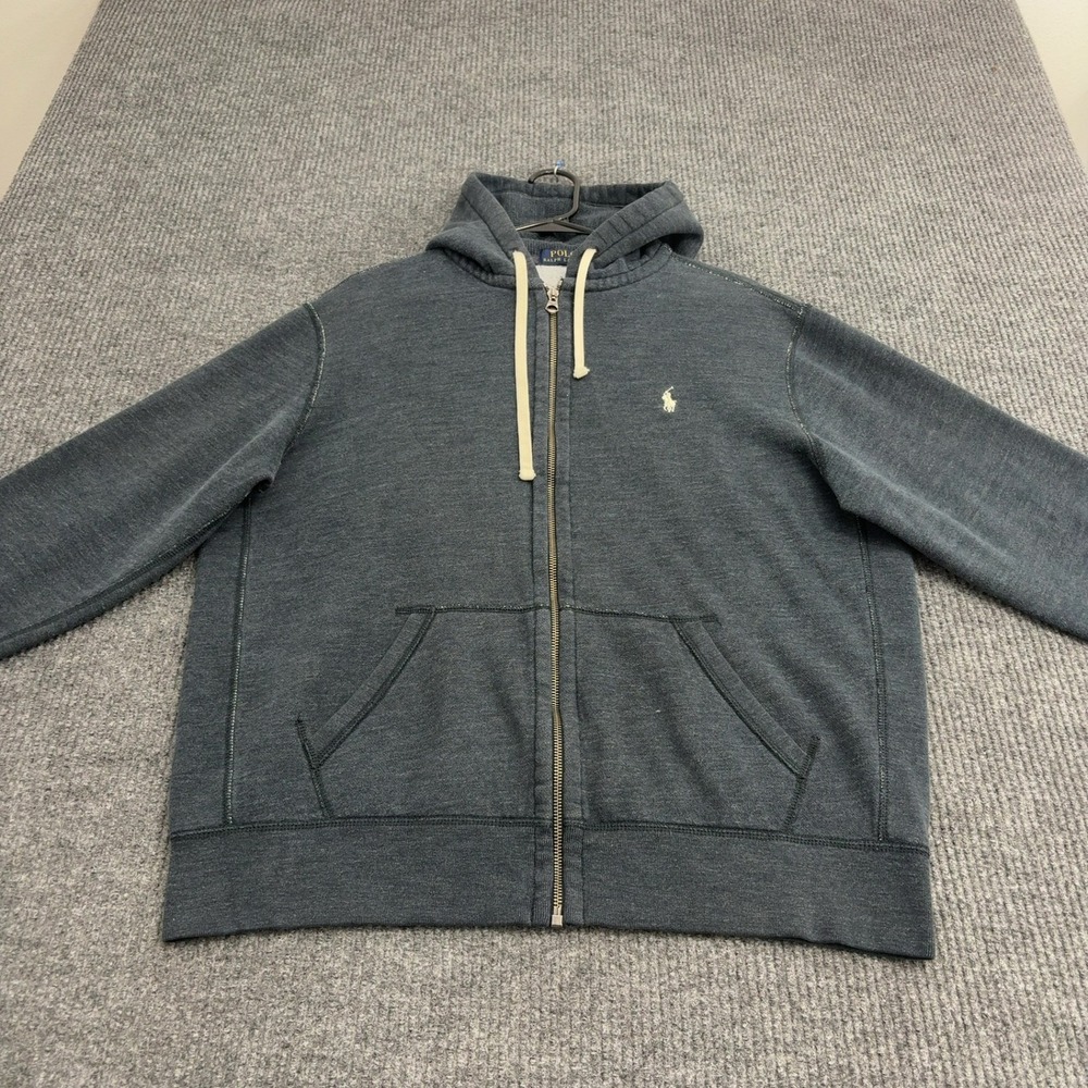 Polo Ralph Lauren Hoodie Mens‎ XL Gray Cotton Full Zip Pocket Casual Streetwear